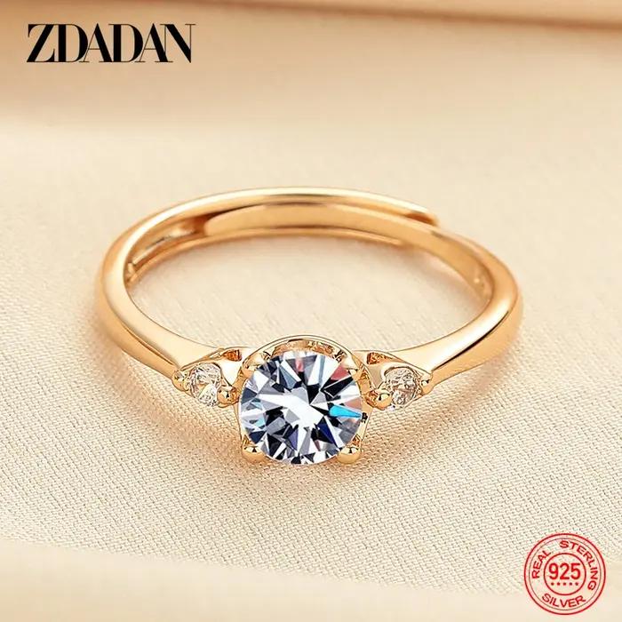 Bague en argent sterling 925 or rose sertie de zircon blanc réglable pour femmes occasions spéciales partys soirées elegance