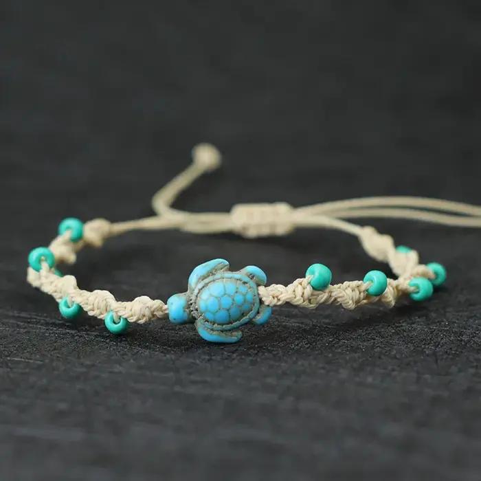 Bohême corde Bracelet unisexe réglable tortue Braslet été plage bijoux 4mm perle de riz