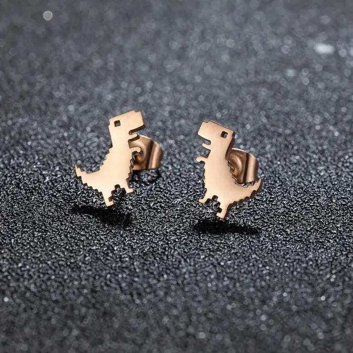 1 paire nouvelle mode minimaliste mignon femme en acier inoxydable Mini dinosaure boucles d'oreilles pour filles bijoux accessoire cadeaux GED509