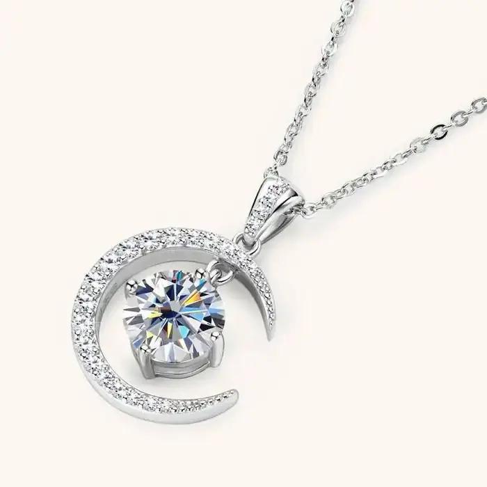 Collier pendentif étoile et lune en Moissanite couleur D 2CT pour femmes