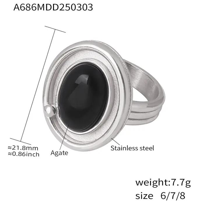 Bague en Agates naturelles noires de Style gothique pour femmes