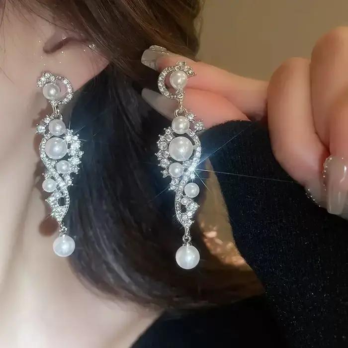 BLIJERY – boucles d'oreilles longues élégantes en perles simulées