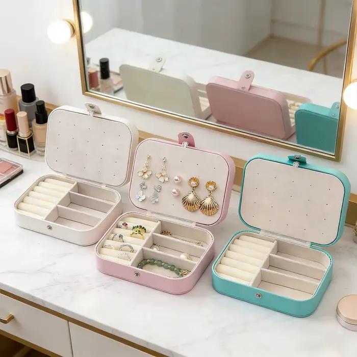 Boîte à bijoux Portable multi-compartiments avec doublure en velours
