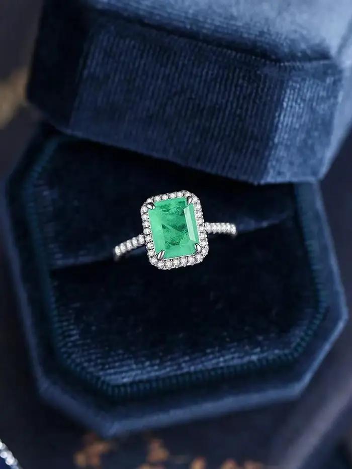 Bague carrée à quatre griffes en argent Sterling 925