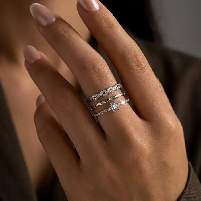 Bague Cube de Sucre Harlermoon en Cuivre Sertie de Zirconium Blanc Minimaliste Pour Femme Occasions Spéciales Empilable