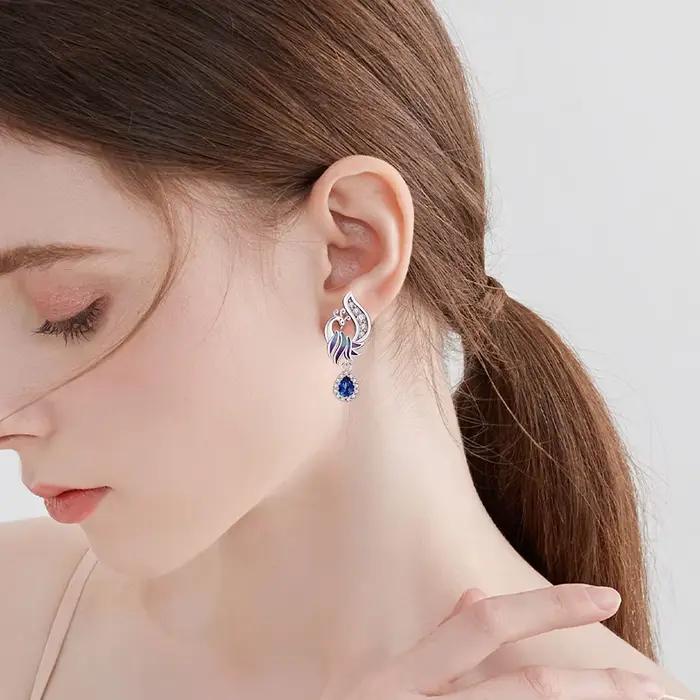 Boucles d'oreilles Hoops 2025 originales en argent sterling 925 avec zircon bleu, boucles d'oreilles Phénix, bijoux élégants pour femmes, cadeaux d'anniversaire