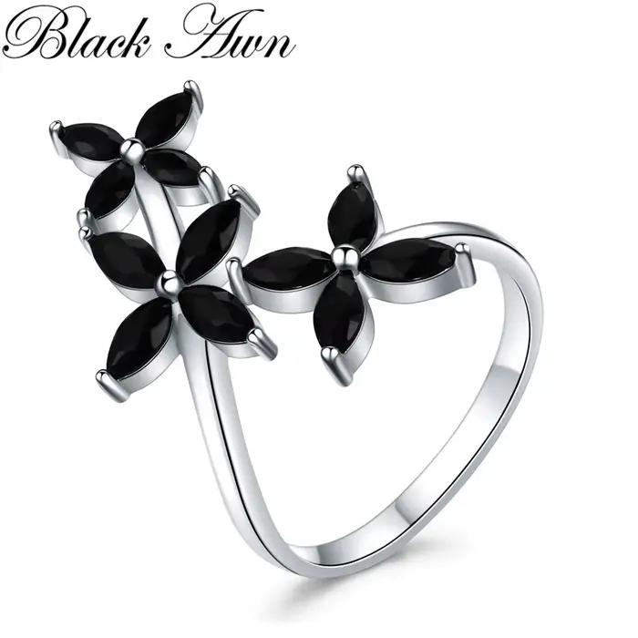 Black Awn 2025 nouveaux bijoux à la mode couleur argent bijoux de mode noir spinelle bague de fiança