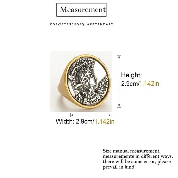Bagues rondes Vintage en Relief français romantique, tête de camée Antique, sculpture de personnage rétro, accessoires pour femmes, bijoux cadeau de mariage