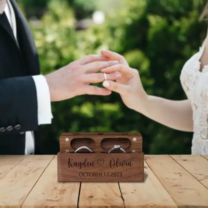 Boîte à bagues de mariage personnalisée-boîte à double bague en bois, boîte porteur de bagues, porte-anneau unique, proposition de boîte à bagues, mariage rustique moderne