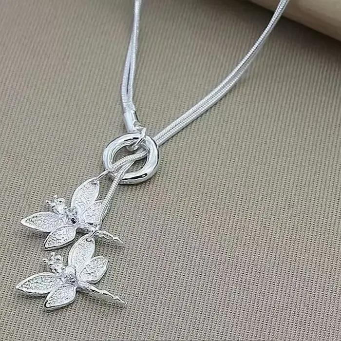 Collier avec pendentif deux libellules en argent Sterling 925 pour femmes