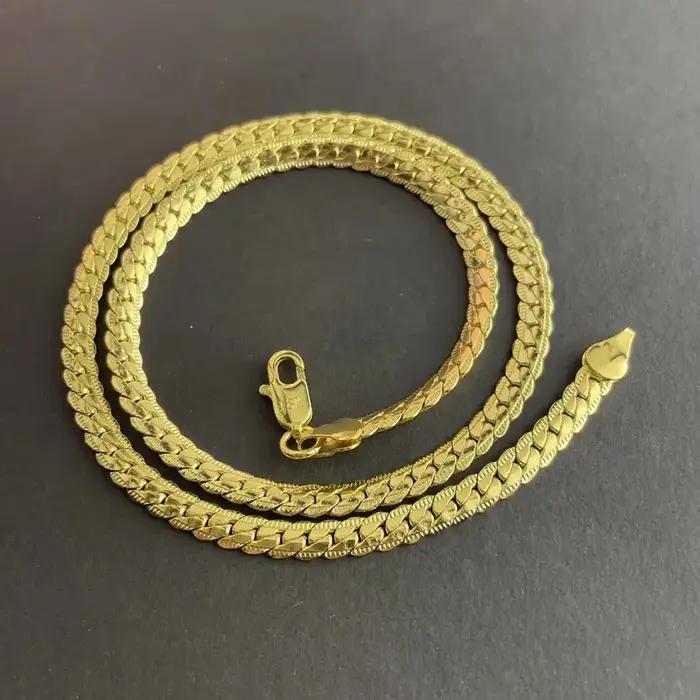 Collier chaîne serpent plate de 5 mm en or pur 18 carats AU750