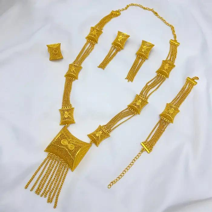 ANIID Dubai 24K couleur or longs ensembles de bijoux de mariage collier africain boucles d'oreilles pour les femmes nigérian indien ensemble de mariée cadeaux de fête