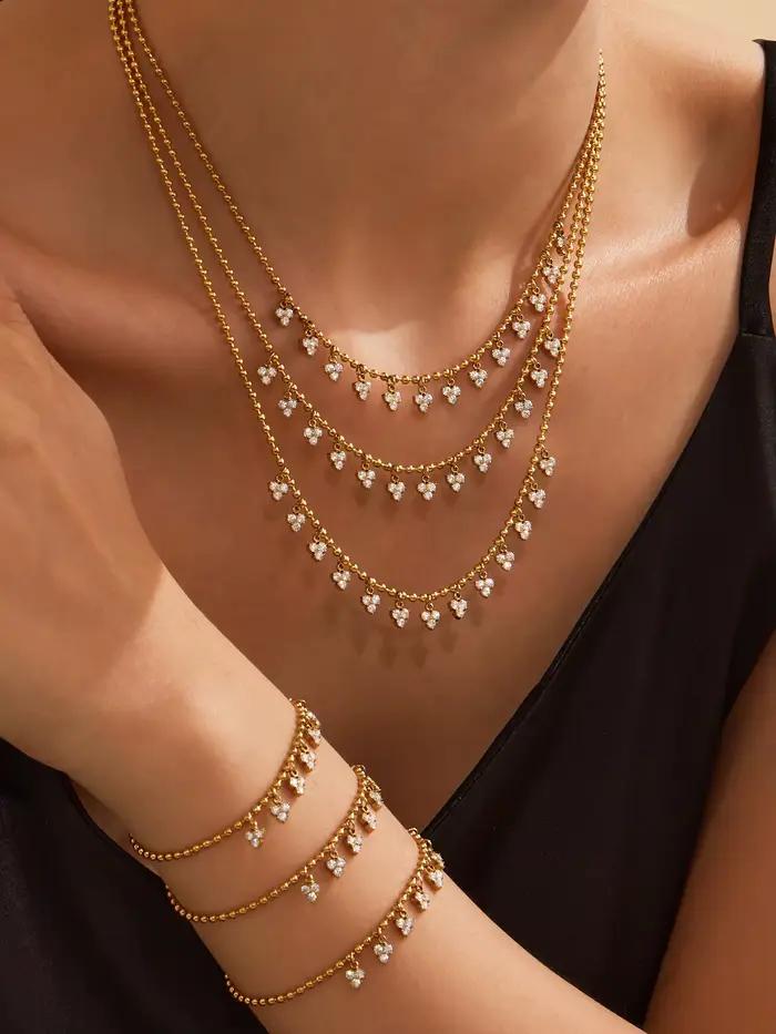 Nivora populaire brillant cubique zircone chaîne colliers Bracelets pour femme en acier inoxydable 18K PVD plaqué or fête charme bijoux