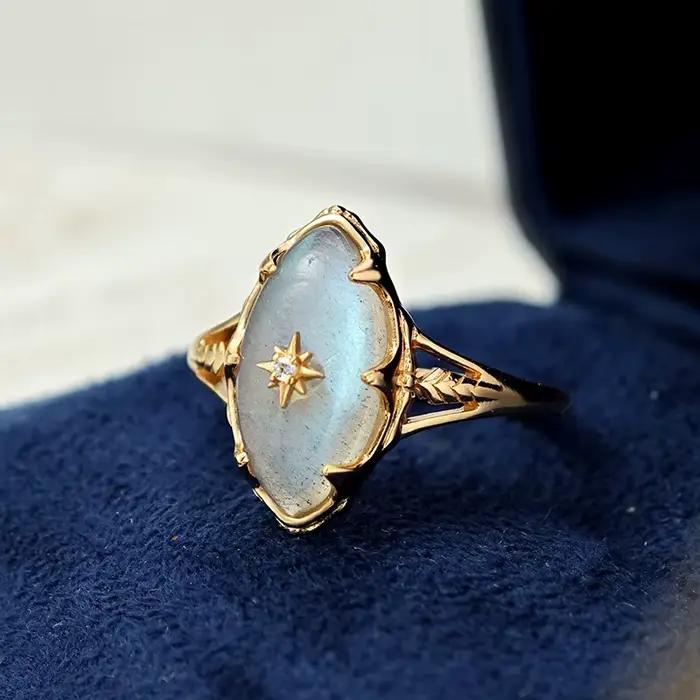 LAMOON – bague en pierre précieuse Labradorite pour femmes