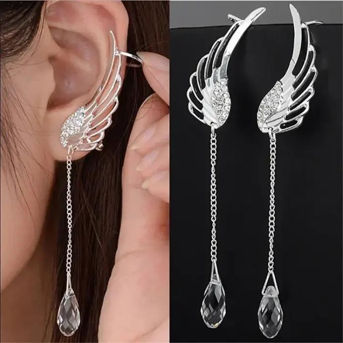 Boucles d'oreilles ailes d'ange en cristal plaqué argent