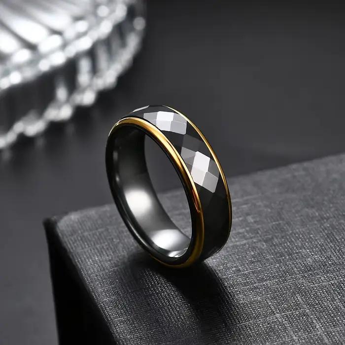Bague à facettes en céramique dorée exquise pour femmes, 15 styles, mode minimaliste, matiques de couple, bandes de fiançailles, bijoux de mariage