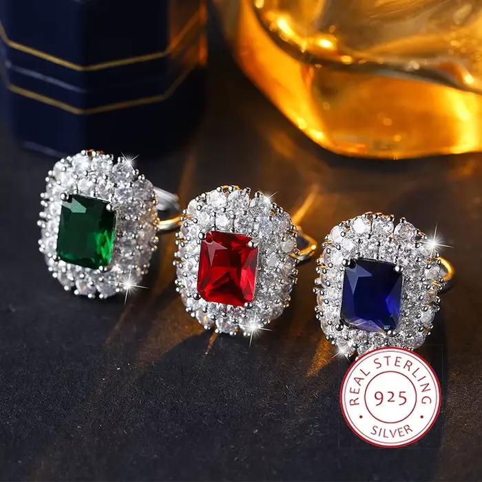 Bague en Zircon réglable pour femmes, vert/jaune/bleu scintillant, plaqué argent 925, bande ouverte, bijoux cadeaux, 2026