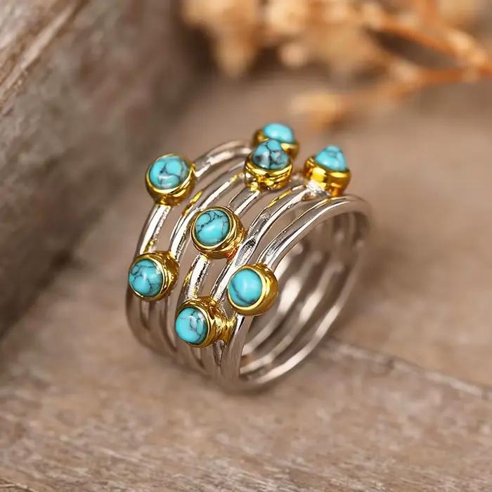 Huitan Magnifique bague avec imitation turquoise