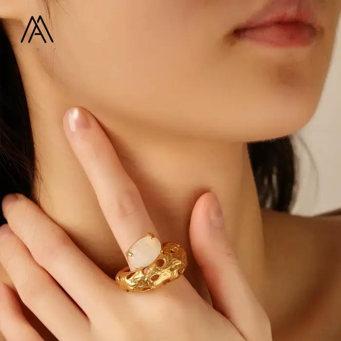 Bague ajustable vintage en œil de tigre naturel pour femme, style européen et américain, bijou de fê