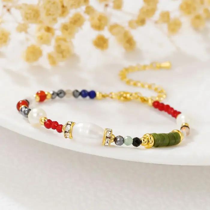 Bracelet Perlé 2026 pour Femmes et Filles, en Pierres Naturelles, Perles d'Eau Douce, Zircon et Aven