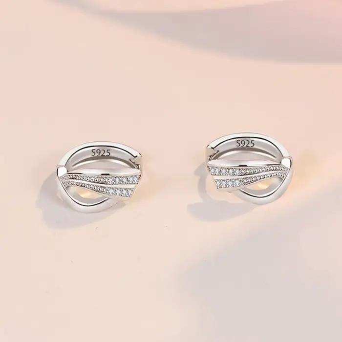 Cristal Zircon réel 925 boucles d'oreilles en argent Sterling canal cubique zircone