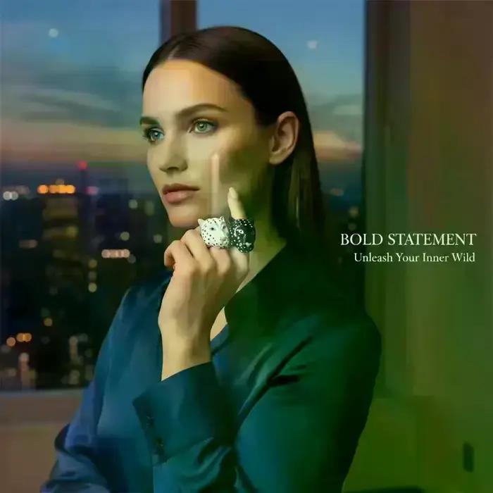 Bague élégante en métal avec tête de léopard émaillée pour femme, bijou animalier unique, accessoire chic et tendance pour tenues quotidiennes et de soirée