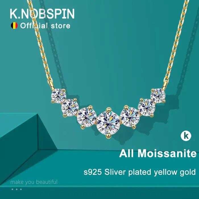 KNOBSPIN D VVS1 Moissanite pendentif colliers pour femmes à la mode bijoux de fête certifié GRA 925 argent plaqué or jaune collier