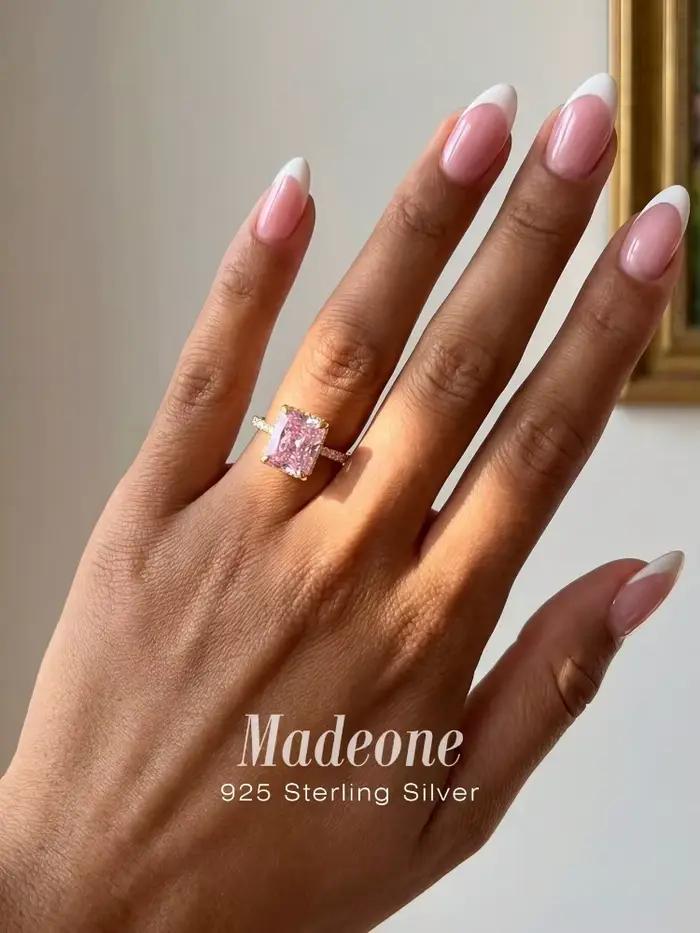 Bague carrée unique et brillante en argent sterling 925 avec zircon pour femme