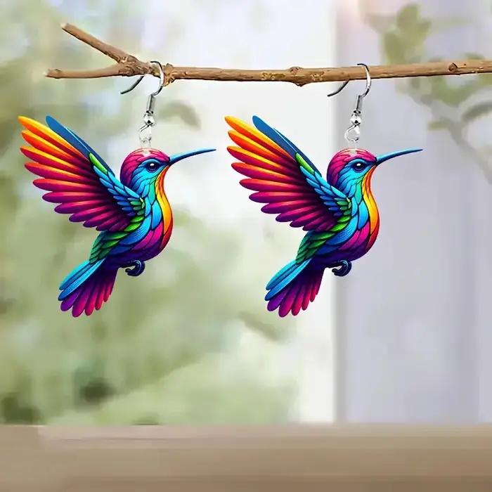 FTCY acrylique colibri boucles d'oreilles pour femmes Style rétro coloré oiseau