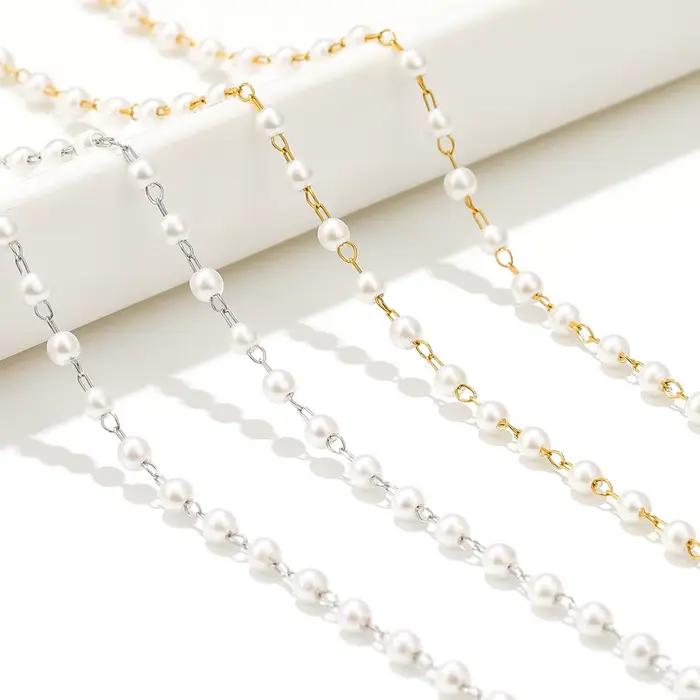 Chaînes de perles blanches plaquées or en acier inoxydable de 2 mètres
