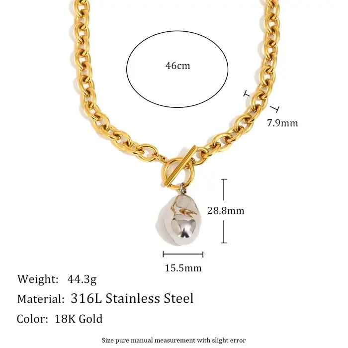 E.B.belle OT boucle acier couleur solide cacahuète pendentif collier Bracelet plaqué or 18 carats