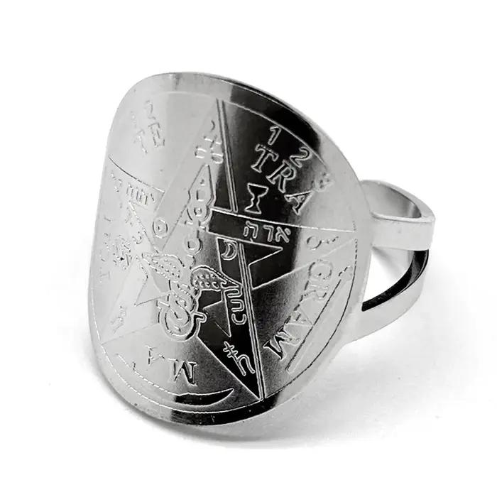 Bagues pentagrammaton de sorcellerie pour femmes et hommes, en acier inoxydable, couleur or argent,
