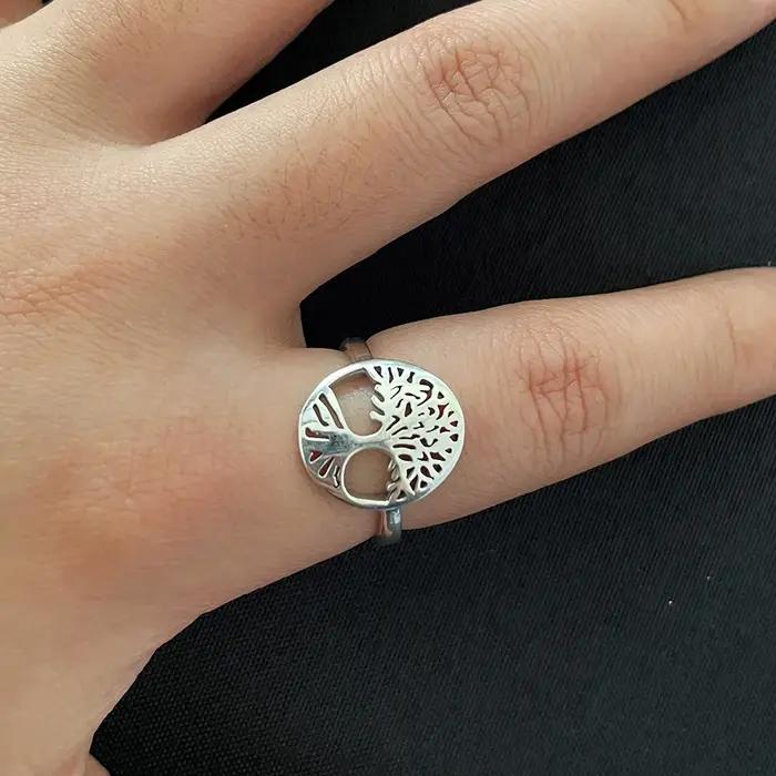 Bague en argent sterling 925 sertie de l'arbre de vie design creux pour femmes occasions spéciales bijoux viking