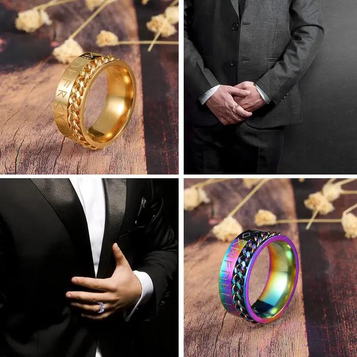 Bague en acier inoxydable nordique avec runes vikings pour hommes et femmes, bague spinner anti-stress et anxiété pour diverses occasions et cadeaux