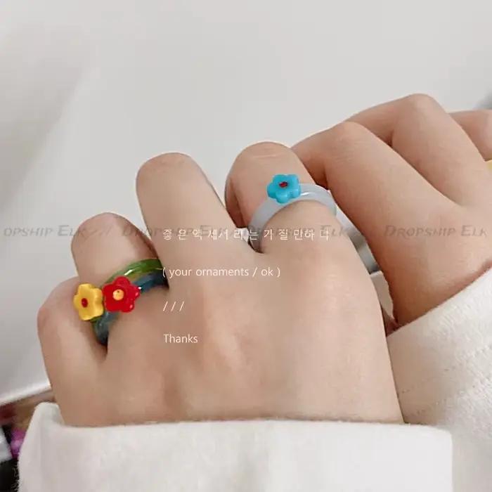 Bague en forme de coeur en email coloré pour femmes et filles anneau doux tendance geometrique goutte d'huile drôle Y2K bijoux d'ete nouveau