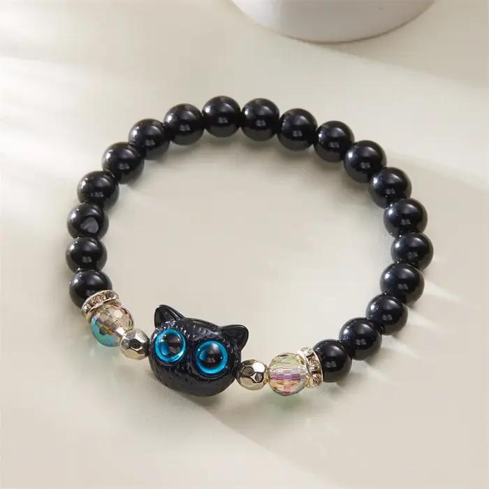 Bracelet Harajuku à fleurs de cerisier pour femmes, élégant, en verre cristal Sakura, perles, bijoux