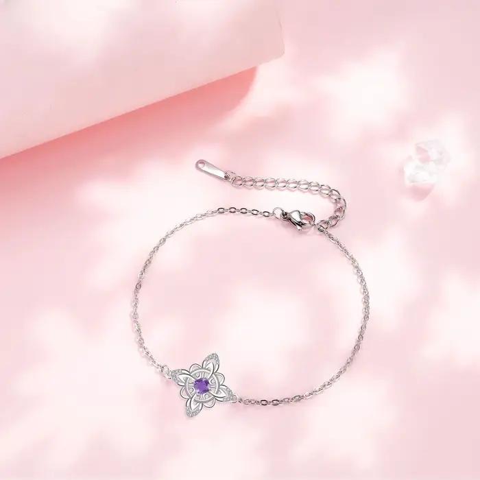 Bracelet noeud de sorcière en argent thaïlandais avec amulette de Protection en zircone cubique violette