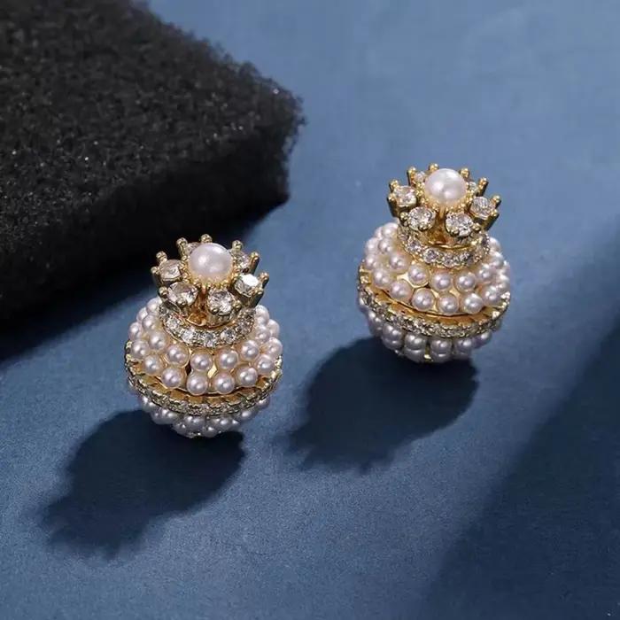 Mode perle boucles d'oreilles doux élégant luxe femmes bijoux Zircon classique
