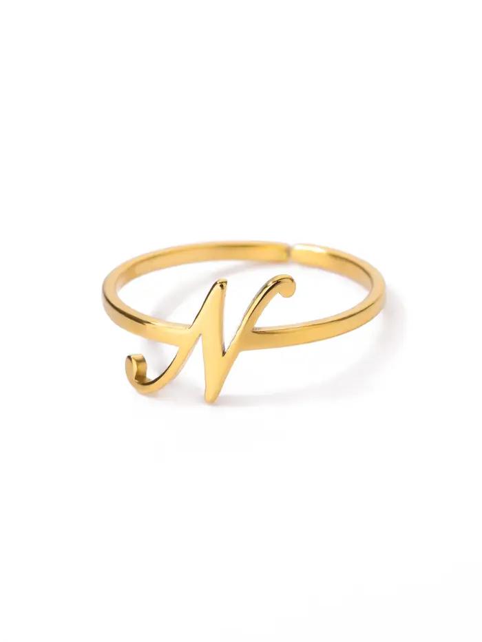 Bague initiale personnalisable en acier inoxydable plaqué or 18 carats pour femme, lettres anglaises, cadeau d'anniversaire, alliance de mariage, bijou bohème chic