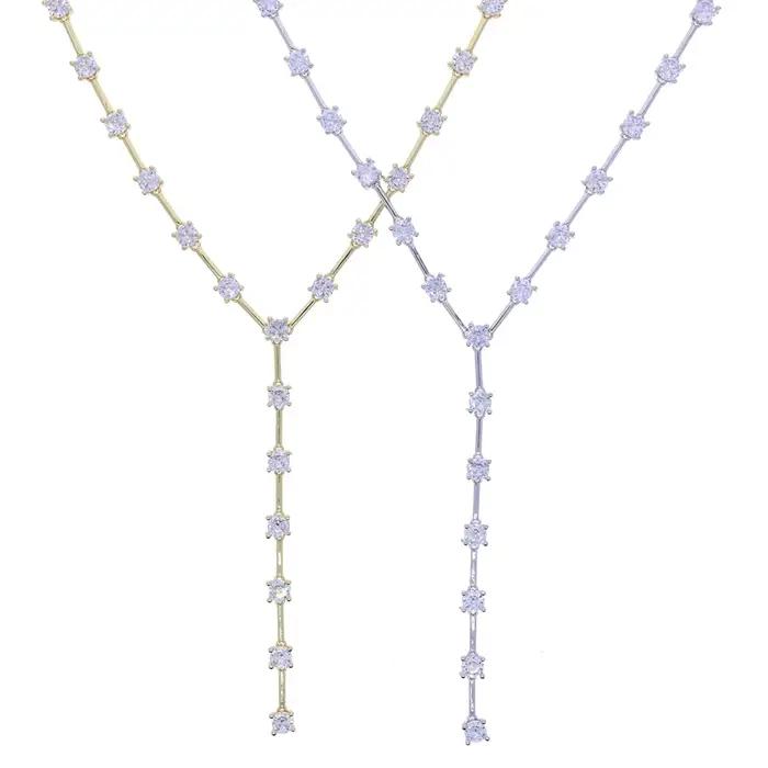 Nouveau Design de mode géométrie Bling ovale CZ collier ras du cou Lariat longue barre larme Y forme