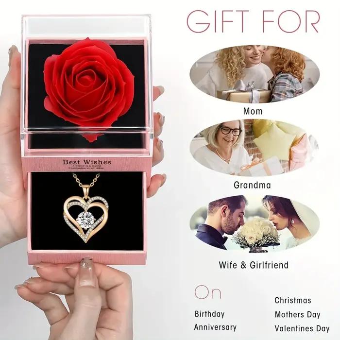 Collier pendentif rouge fleur de Rose avec boîte-cadeau pour femmes anniversaire cadeau spécial
