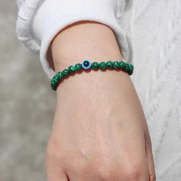 Bracelet à breloques turc Evil Eye, 6mm, hématite naturelle, agates, turquoises, perle de pierre, bracelet porte-bonheur, cadeau de bijoux de yoga
