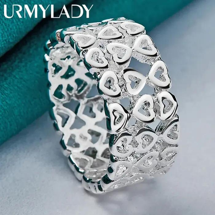 URMYLADY Coeur creux en argent sterling 925 7-10 # Bague pour femmes