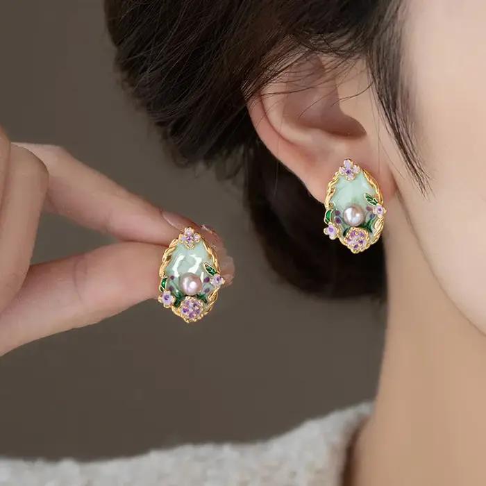 Boucles d'oreilles vintage en perles de fleurs pour femmes et filles, bijoux rétro coréens, accessoires de mariage et occasions spéciales