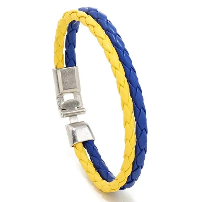 Bracelet drapeau ukrainien tressé multicouche cuir PU classique pour hommes femmes occasions spéciales soutien solidarité
