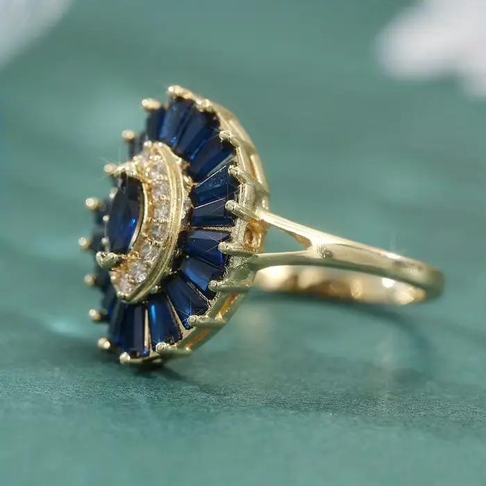 Bague ovale pour femme en zircon bleu incrusté, style rétro et luxueux, accessoires de fête tendance et à la mode, bijoux cadeaux