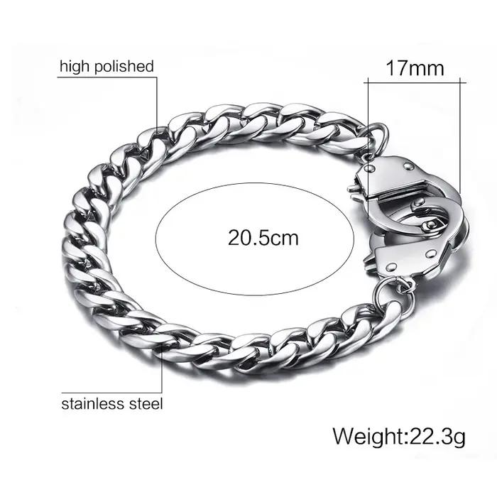 Bracelet en acier inoxydable plaqué argent forme menotte élégant pour homme femme occasions diverses cadeau original