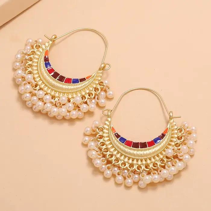 Jhumka-Boucles d'oreilles pendantes indiennes pour femmes et filles