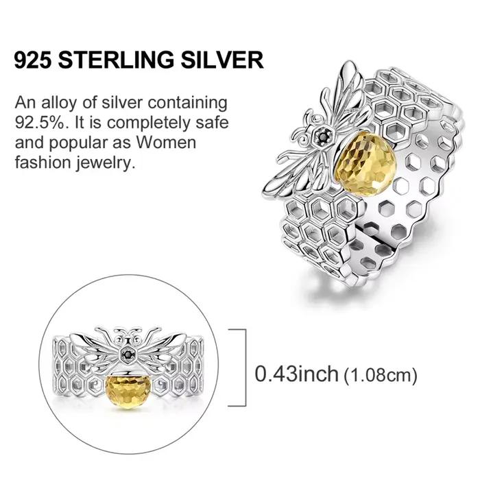Bague originale en argent Sterling 925 scintillant en forme d'abeille pour femmes et filles