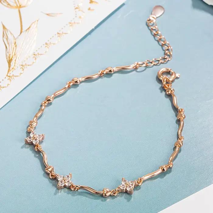 Bracelet en argent sterling 925 avec trèfle à quatre feuilles en zircon
